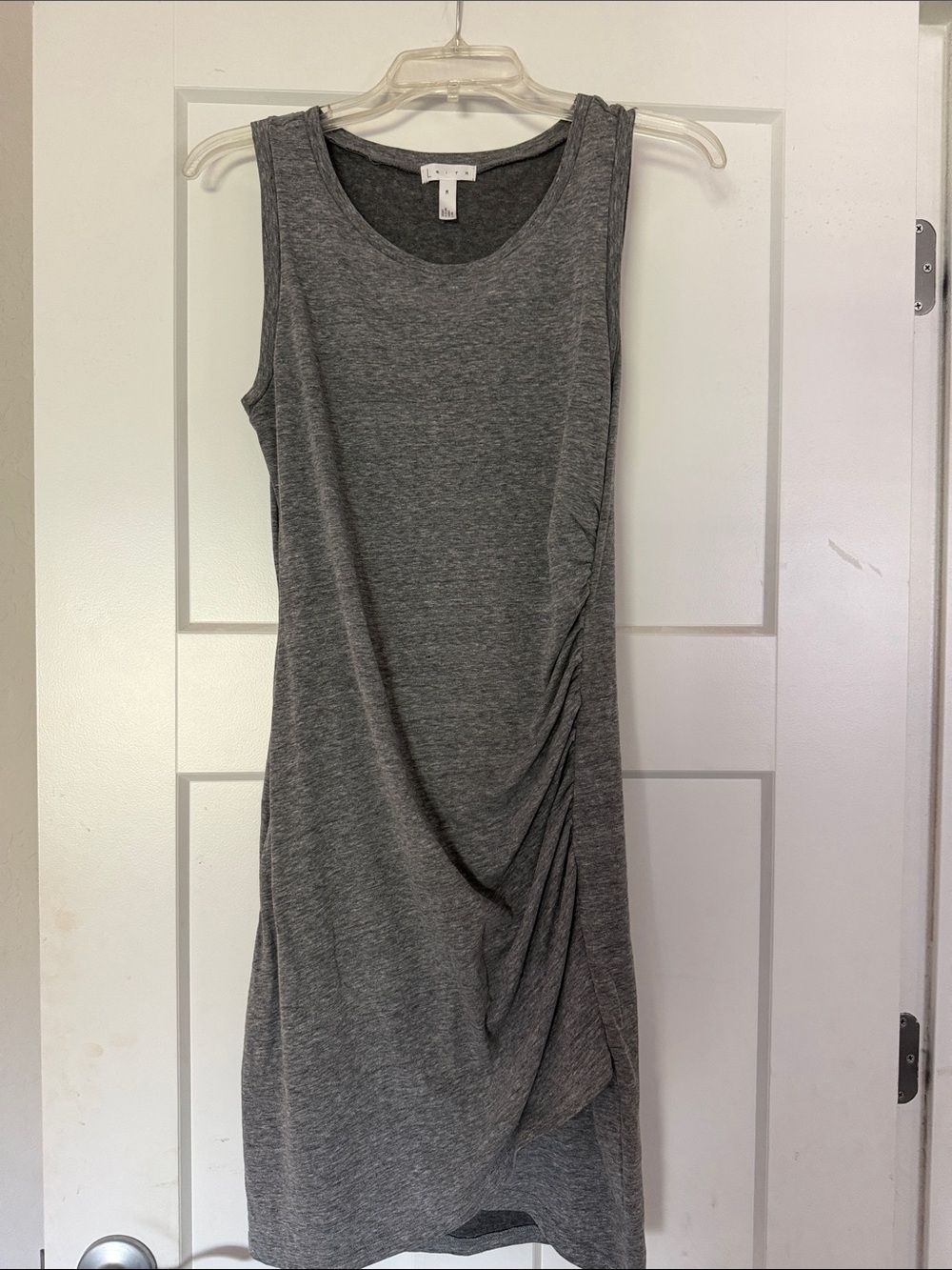 Leith Gray Sleeveless Ruched Jersey Dress